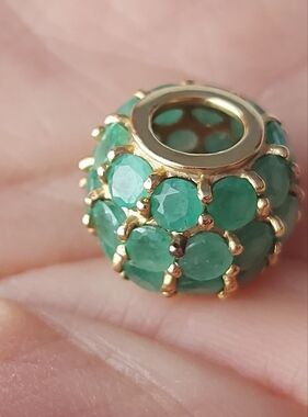 Genuine Emerald 14K Gold Pendant Charm Green Gemstone Cluster Fine Jewelry